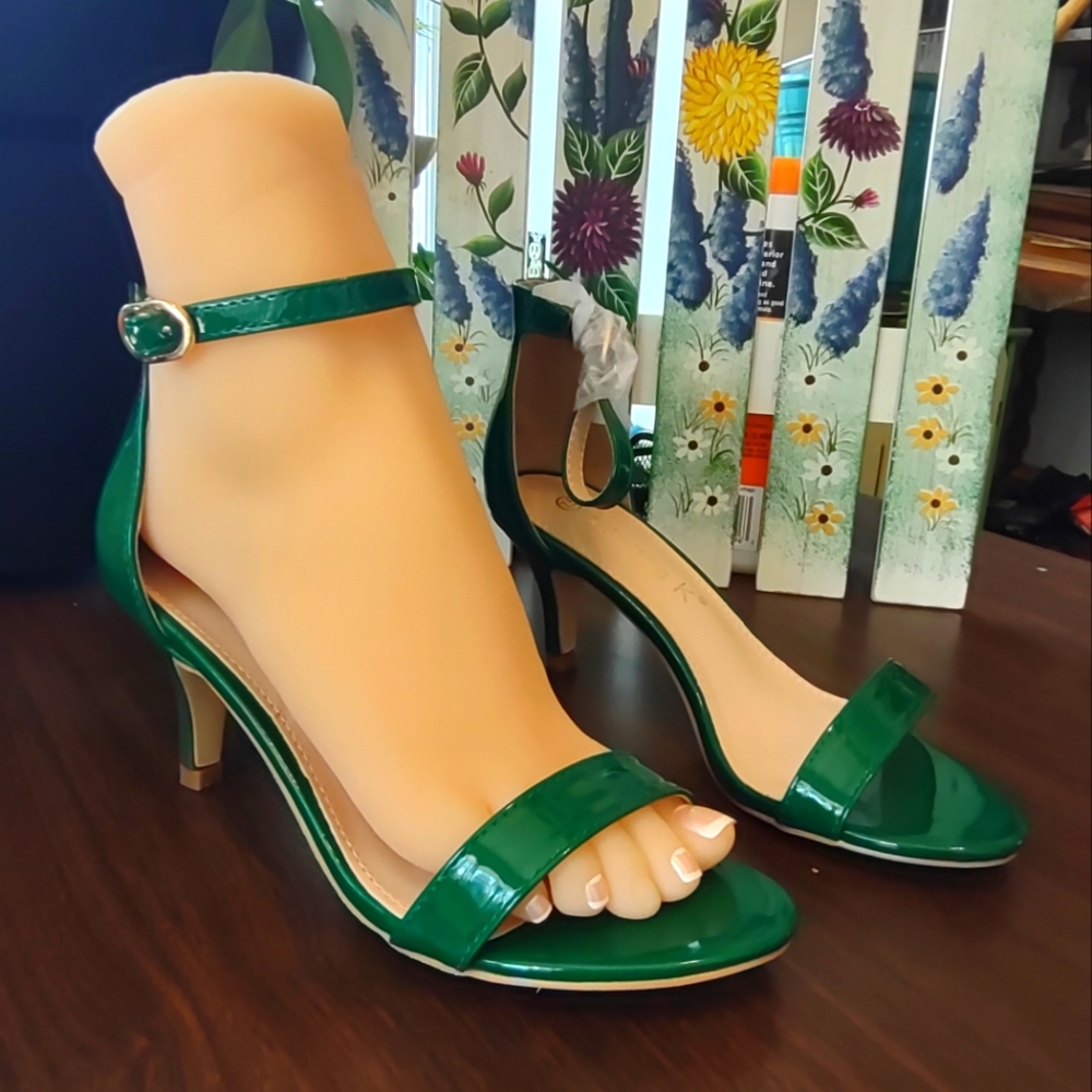 Allegra K Green Ankle Strap Heels